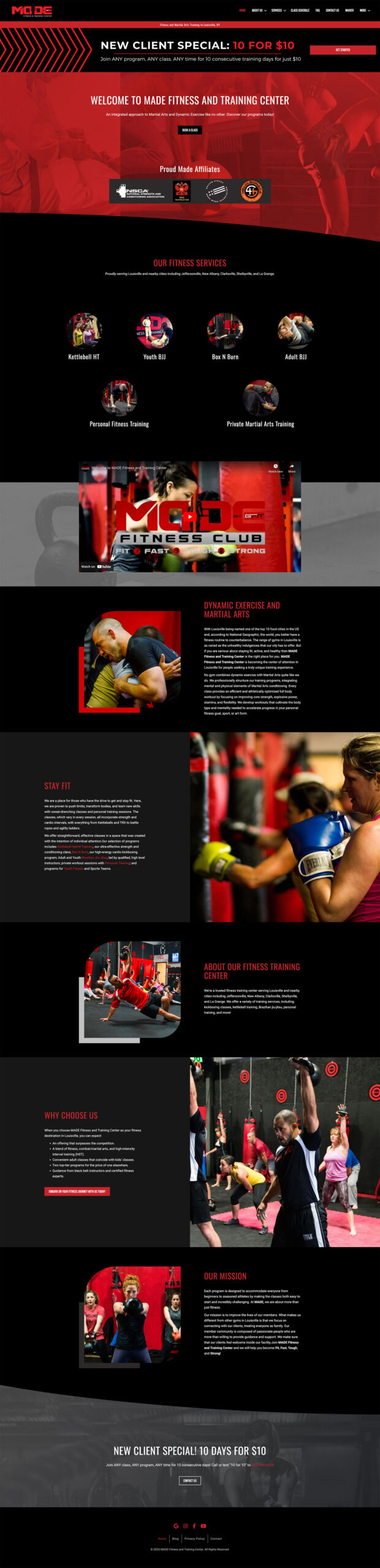 Sample image of the MADE Fitness Website