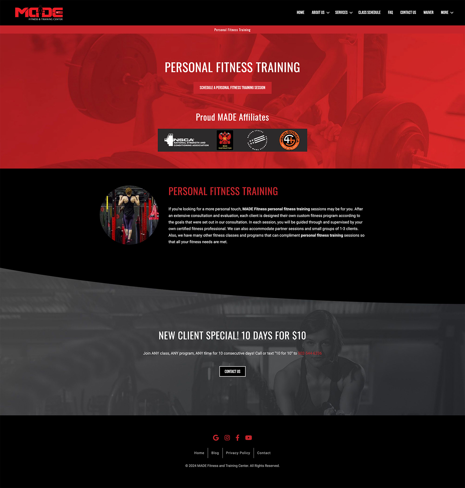 Sample image of the MADE Fitness Website