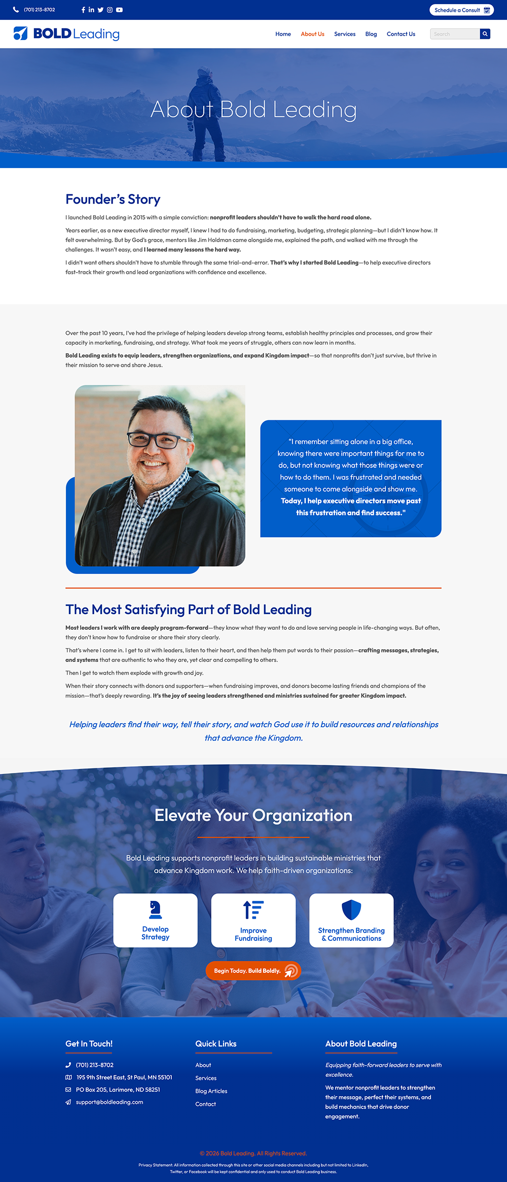 screen capture of bold leading website