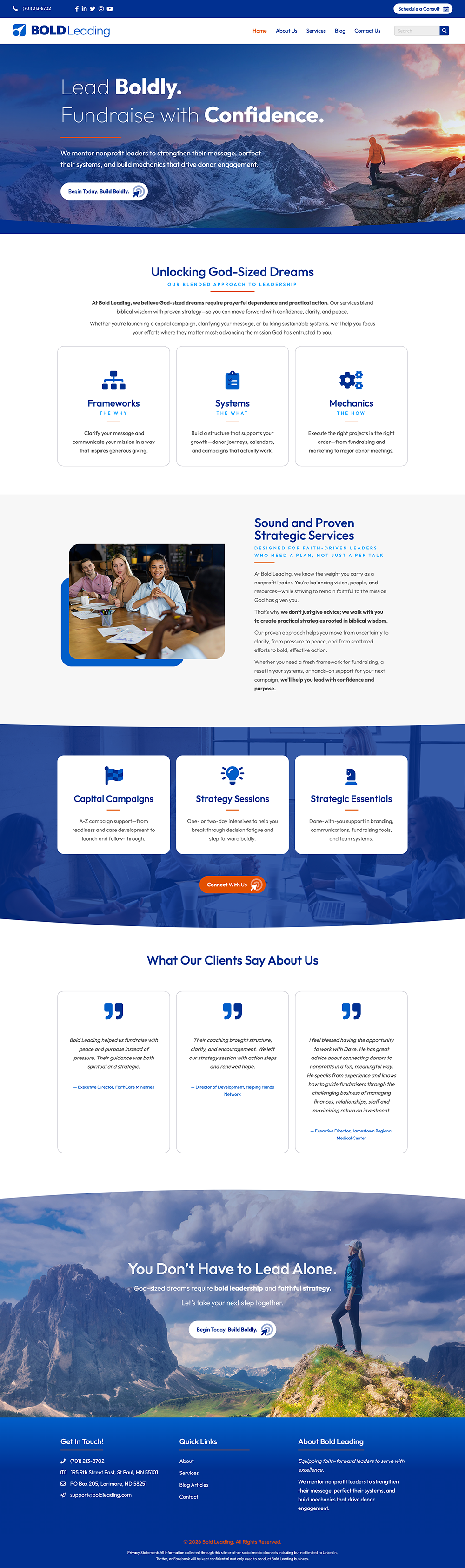 screen capture of bold leading website