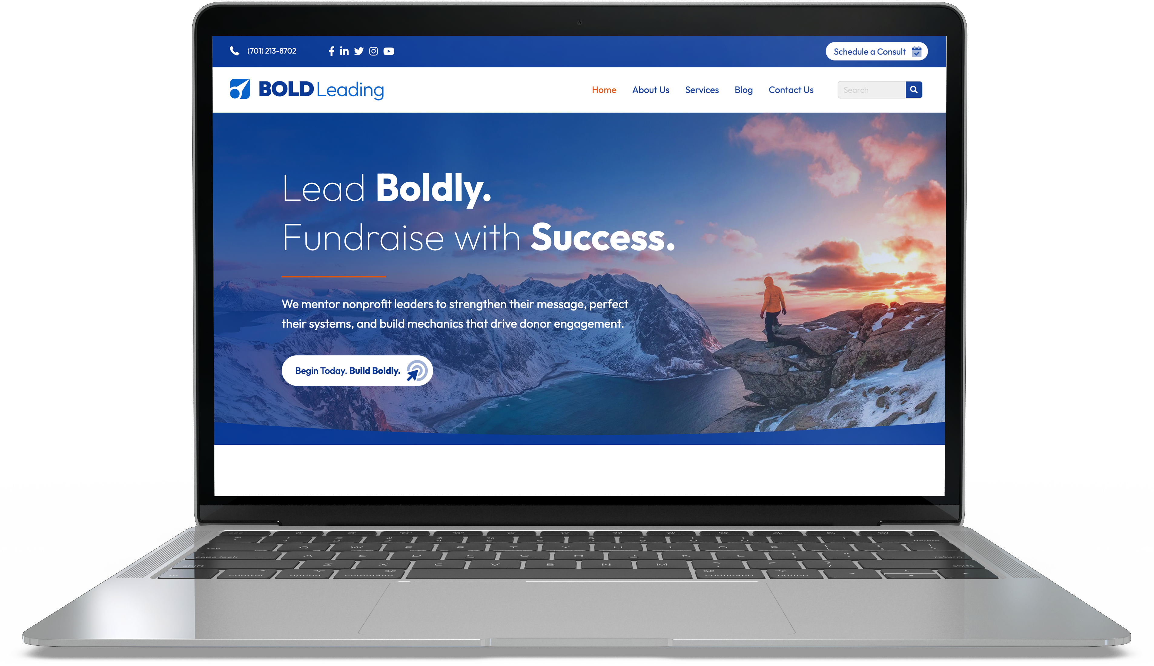 bold leading website mocked up on a laptop